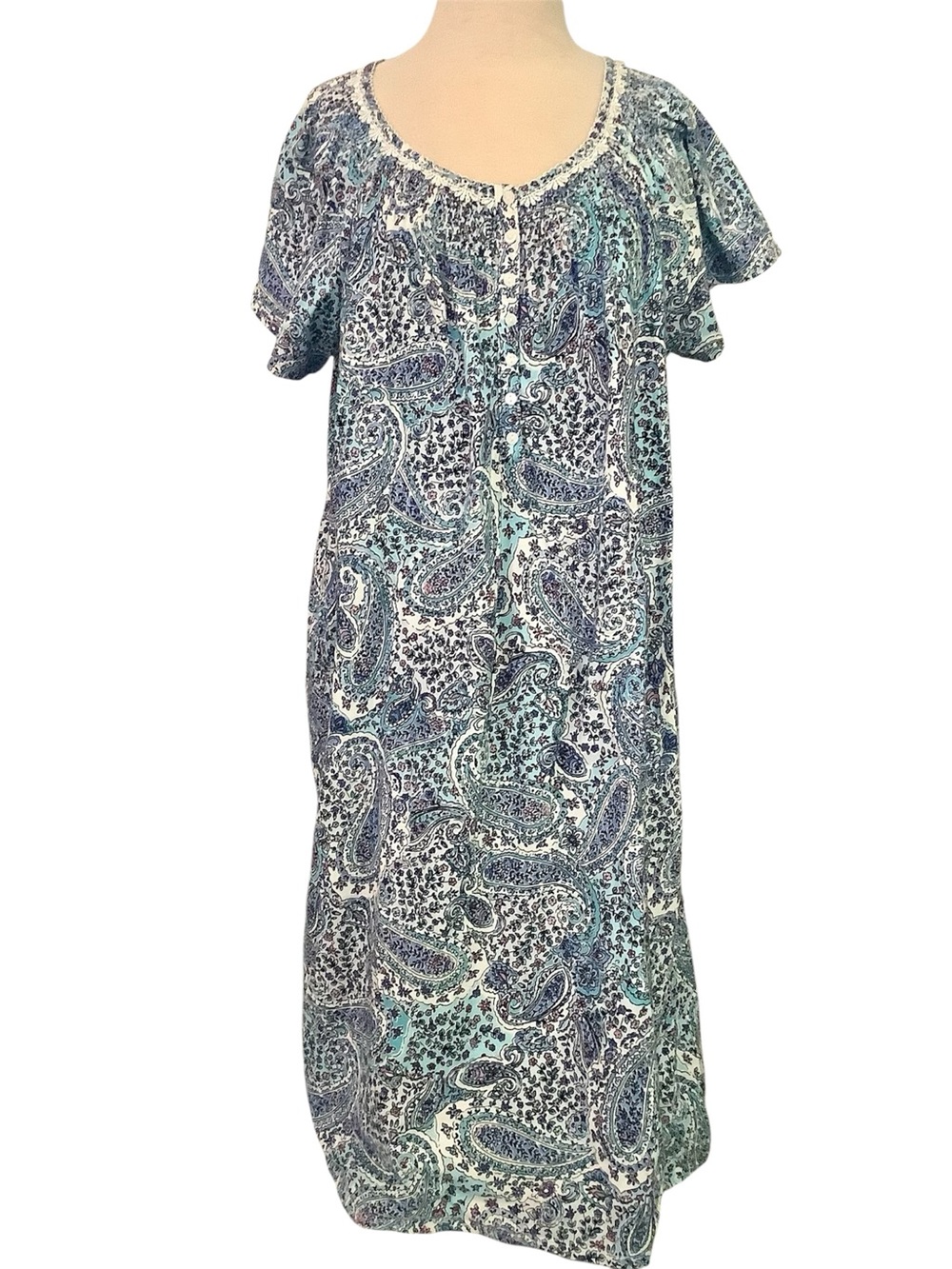Aria Blue Paisley Button-Front Nightgown 2X